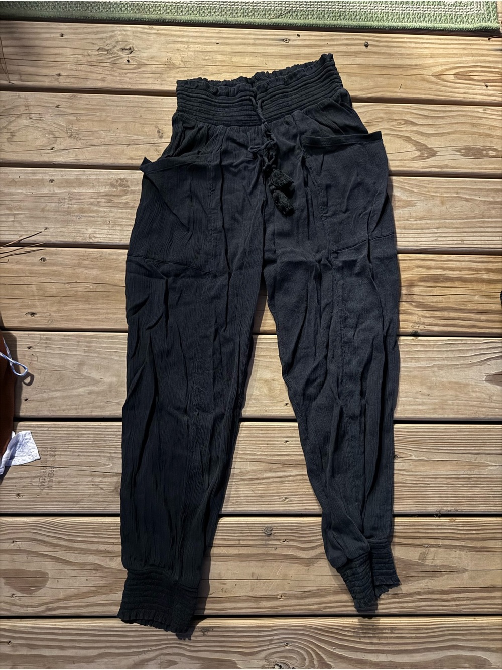 aerie Black Smocked Waist Jogger Pants